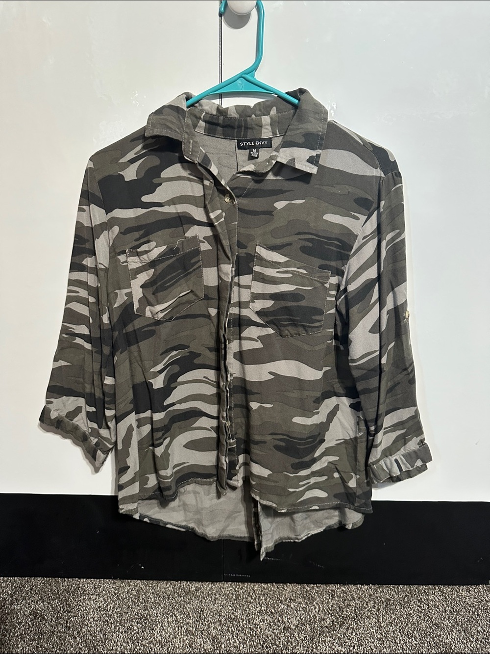 Style Envy Men's Camouflage Button-Down Shirt - Olive/Gray